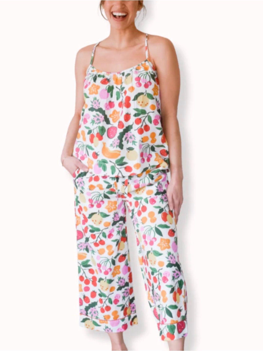 PrintFresh Floral Fruit Print Pajama Set “smoothie time - cloud”